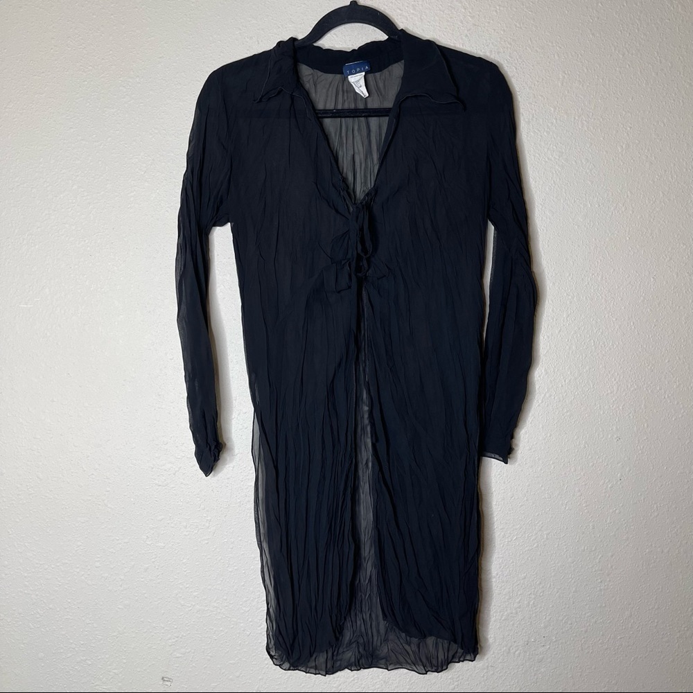 Topia Sheer Black Button Down Long Blouse